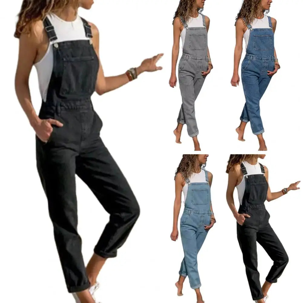 Denim Overalls with Pockets Distressed Denim Overalls Stylish Plus Size Denim Jumpsuit with Adjustable Straps Side Pockets Badiee Stylez