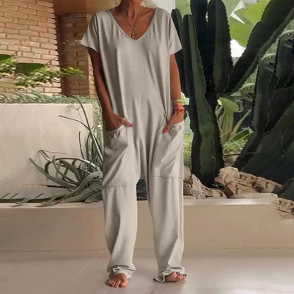 jumpsuit women Fashion Casual Short Sleeve Jumpsuits Loose and comfortable Pullover bodysuit With Pockets trend monos largos Badiee Stylez