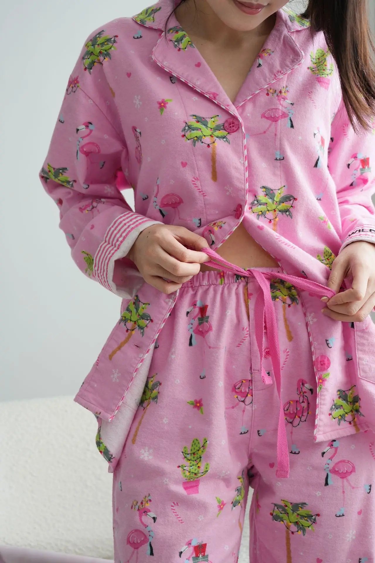 Women's Print Cotton Pajama Set Long Sleeve Autumn Winter Ladies Sleepwear 2 Pcs with Pant Single Breasted Pijama Suit Female