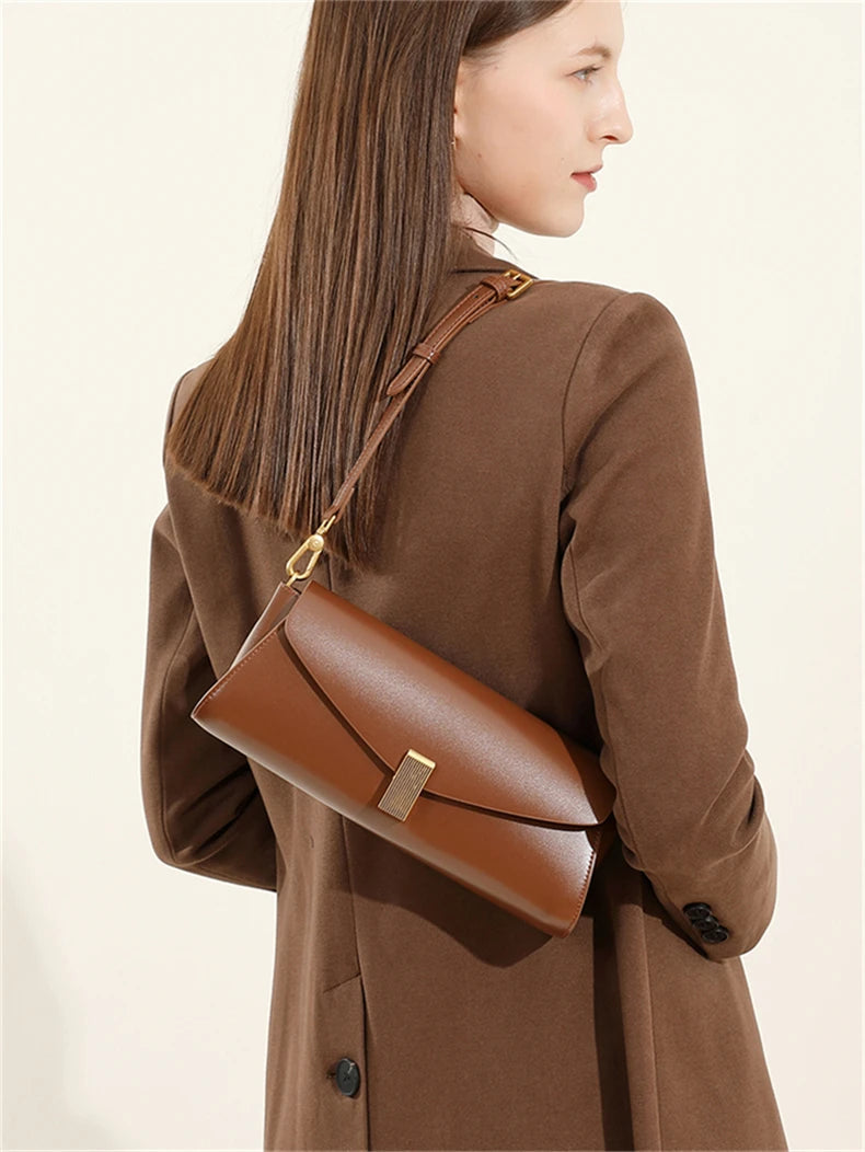 Toptrends Genuine Leather Underarm Shoulder Bags For Women 2025 Luxury Designer Crossbody Purses Envelope Flap Ladies Handbags