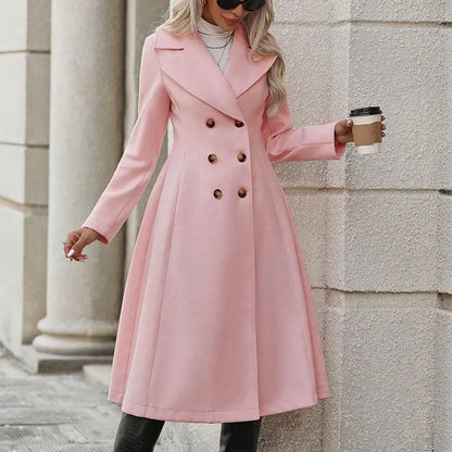 Women Trench New Autumn Winter Pink Coat Fashion Streetwear Suit Collar Button Elegant Lady Coat Trench Slim Versatile Clothing