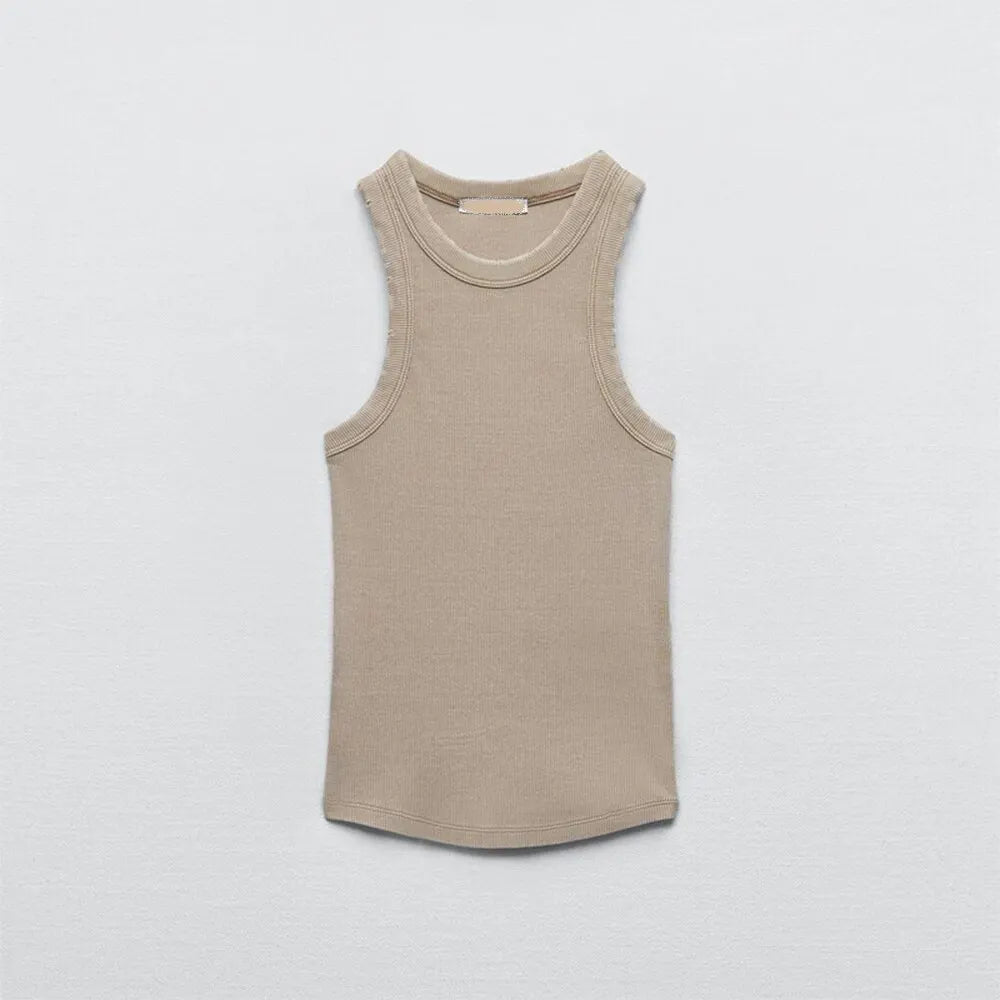 BMURHMZA Fashion New Water Wash Rib Simple Retro Workwear Women's Tank Top Khaki
