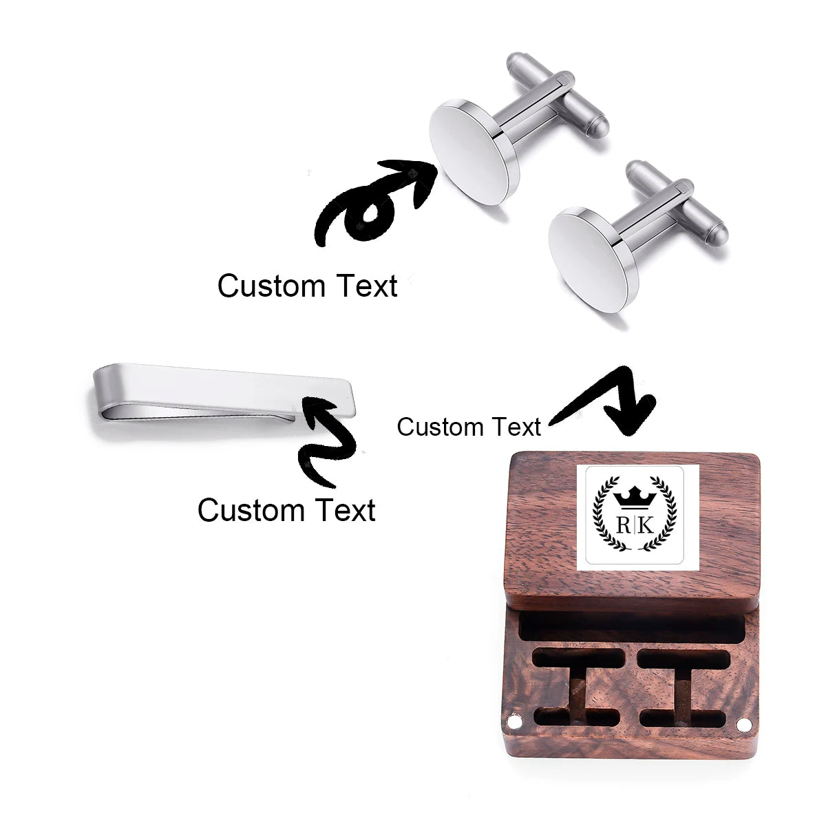 Custom Engraved Round Cufflinks & Tie Clip Set Stainless Steel Anniversary Wedding Birthday Groomsmen Gift for Father Husband Badiee Stylez