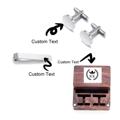 Custom Engraved Round Cufflinks & Tie Clip Set Stainless Steel Anniversary Wedding Birthday Groomsmen Gift for Father Husband Badiee Stylez