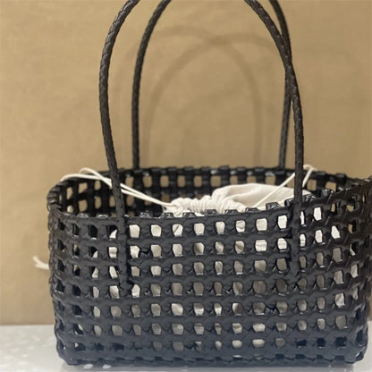 Plastic Hollow Weave Bag Countryside Style Bohemian Style Beach Tote Bag Large Capacity Bucket Bag Vegetable Basket Bag