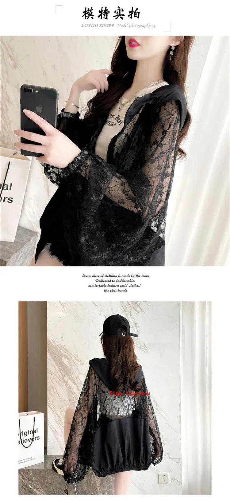 Fashion Lace Hollow Sun-Protective Clothes Women Hooded Coat New Summer Long Sleeve Cardigan Jacket Female Loose Outerwear G2498