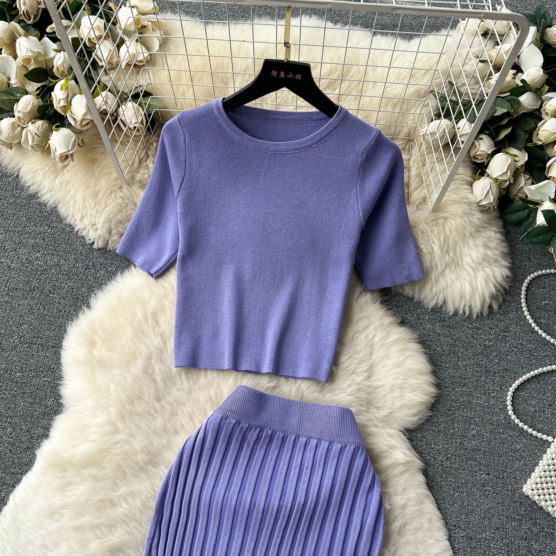 SINGREINY Casual Two Piece Sets Women Summer O Neck Top Elastic Waist Long Skirt Fashion Office Lady Korean Knit Suit