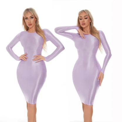 Sexy Women Bodycon Dresses Glossy Tight Dress Professional Uniform Seductive See-Through Underwear Seamless Nightdress For Lady