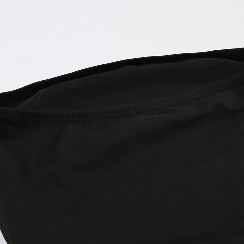 CIBBAR Gothic Print Black Tube Top Women Strapless Skinny Cropped Tops Summer Casual Chic Graphic Tees y2k Streetwear Vest Basic