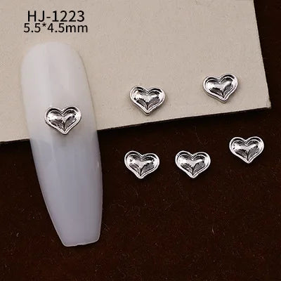 20PCS 3D Glossy Gold Silver Metallic Love Heart Various Crook Frame Solid Alloy Nail Art Rhinestones Decorations Manicure Charms HJ-1223