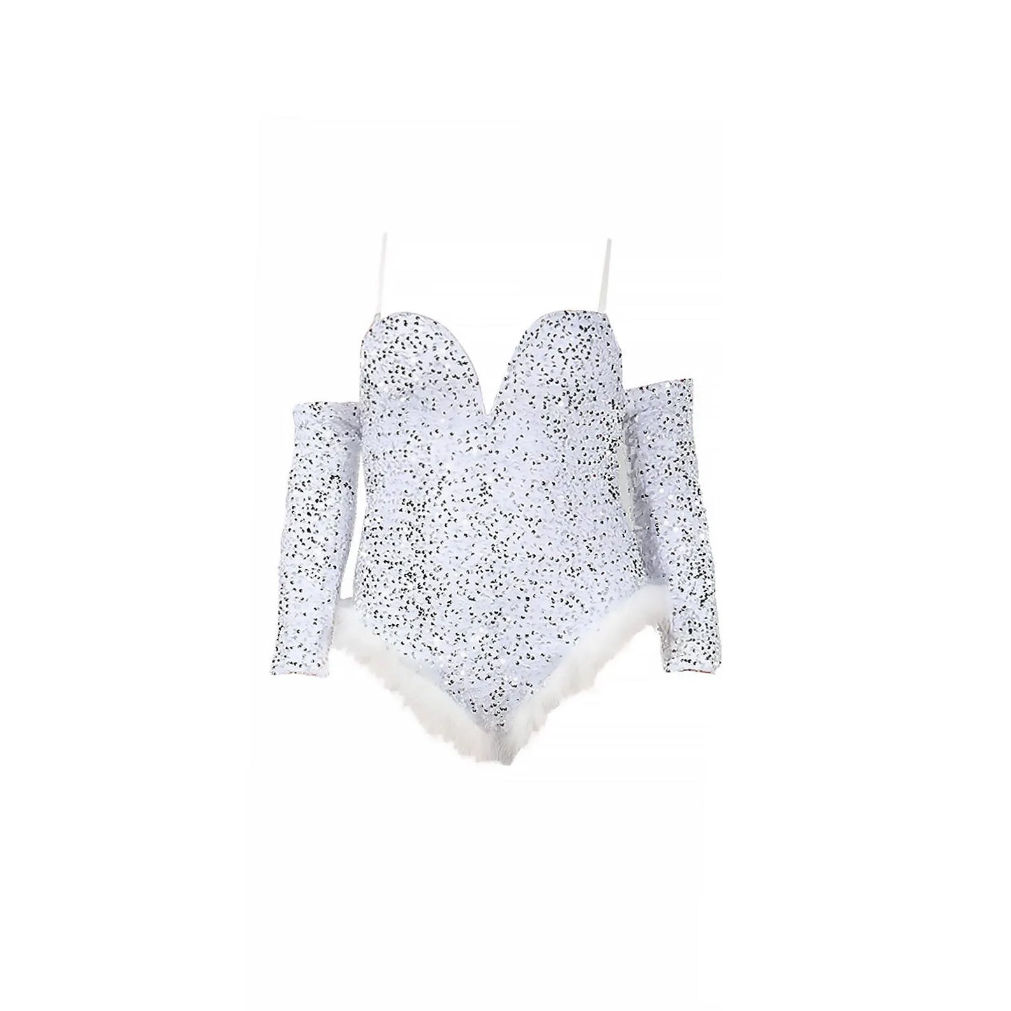 Women's Elegant Sequined Feather Slim Patchwork Bodysuits Spring Summer New Sexy Bodysuits Women Long Sleeve Backless Bodysuits