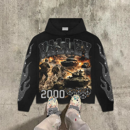 Gothic grunge Vintage Streetwear War Graphic Print Hoodies Women Y2k Tops Sweatshirt goth Oversized zip up Hoodie Mens Clothes