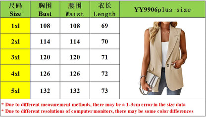 Plus Size European and American Spring/Summer Style Commuting Casual Sleeveless cardigan vest Vest Vest Women's suit