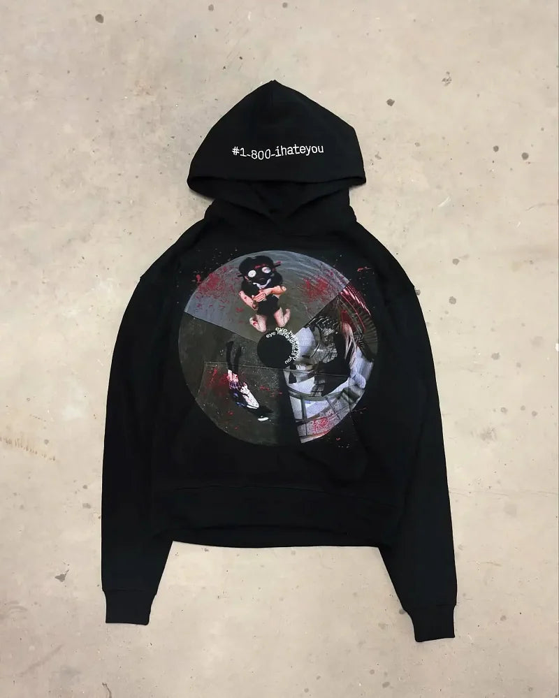 Y2k Streetwear Gothic Cartoon Letter Oversized Hoodie Men's Fashion Harajuku Loose and Versatile Long Sleeve Hoodie 1 3