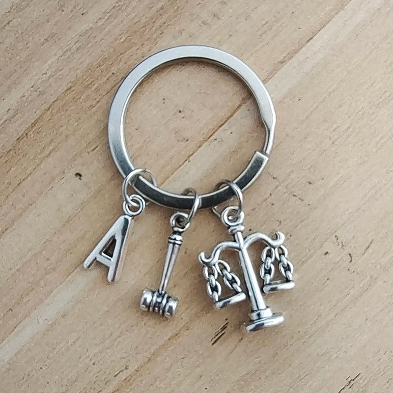 Lawyer Keychain,Scales of Justice Keychain, Judge justice hammer keychain ,Law Student Gift, A-Z Initial Keychain