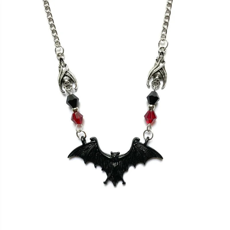 Punk Crystal Bead Chain Gothic Necklace for Woman Animal Horror Black Bat Punk Jewelry Gift Witch Choker Halloween Gift 1
