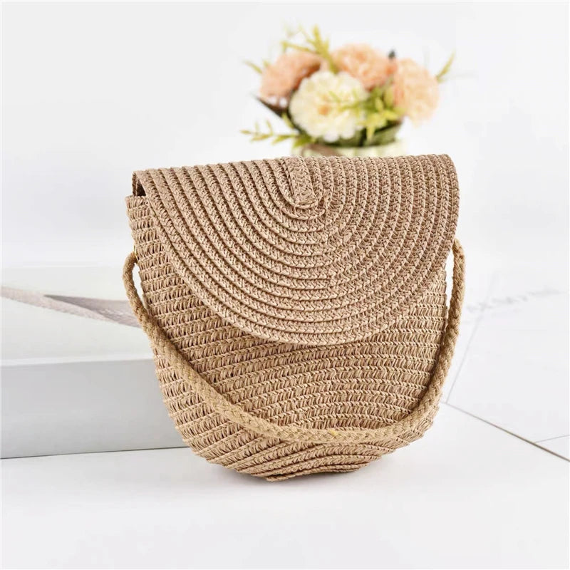 Flip children's Bag Cute Grass Woven Handbag Little Girl Crossbody Fashion Cute Zero Wallet Summer Beach Shoulder Bags Khaki Flap Bag