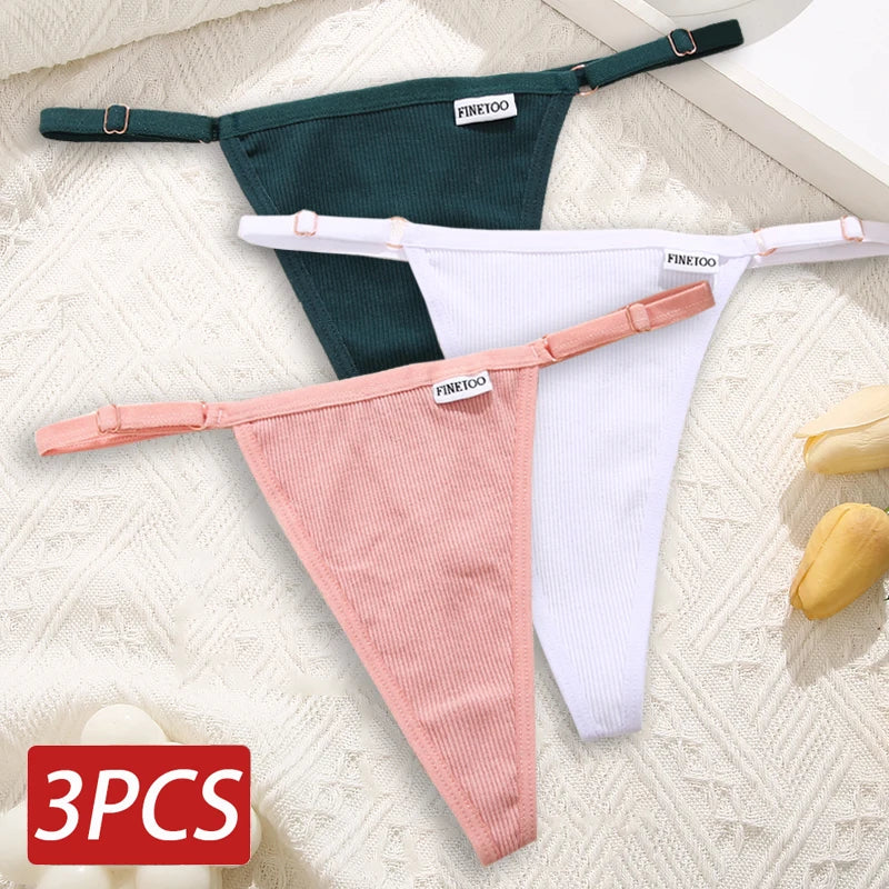Cotton Sexy Thongs Adjustable Women's Panties Soft Panties Low Waist Seamless Thongs Woman Lingerie Tangas Mujer S-XL FINETOO Set 14 Set