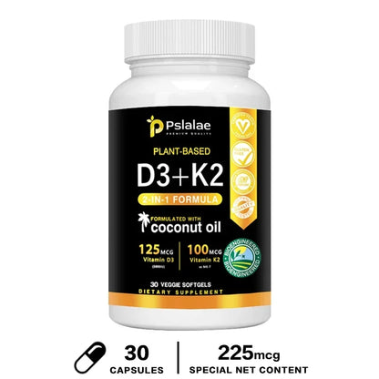 Vitamin D3+K2 Supplement 5000IU Vitamin D3 and K2 (MK-7) Capsules for Bone, Heart, Muscle, Immune Support 30 Capsules
