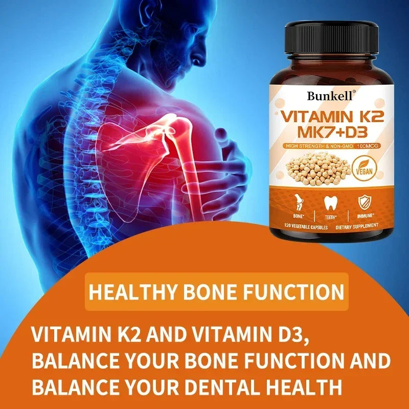 Vitamin K2 MK7 and Vitamin D3 Supplement Capsules, Support Bone Immunity, and Heart Health, Promote Calcium Absorption