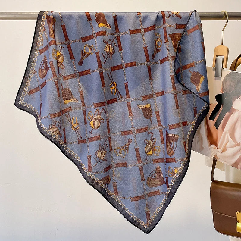 Fashion 70cm Cotton Square Scarf Women Floral Print Design Bandanas Lady Scarves Headband Accessories Handkerchief Hair QME178-01 65x65cm