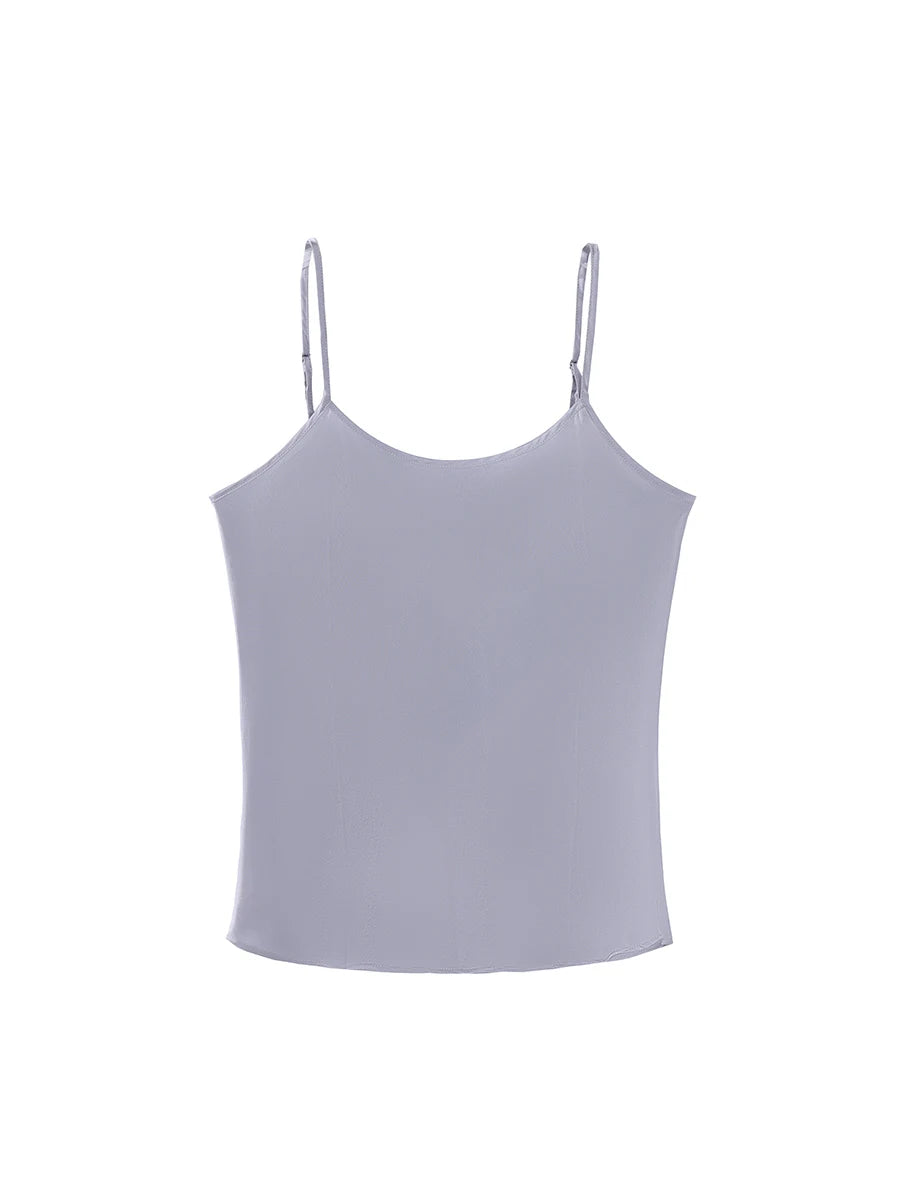 SuyaDream, Women 100%Real Silk Camisoles, 19MM, Solid Cozy Camis, 2024 Spring Summer Basic T shirts, White, Pink, Beige GRAY