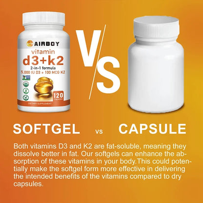 Vitamin D3 + K2 - Promotes Calcium Absorption, Bone and Joint Health, and Boosts ImmunitySupplements