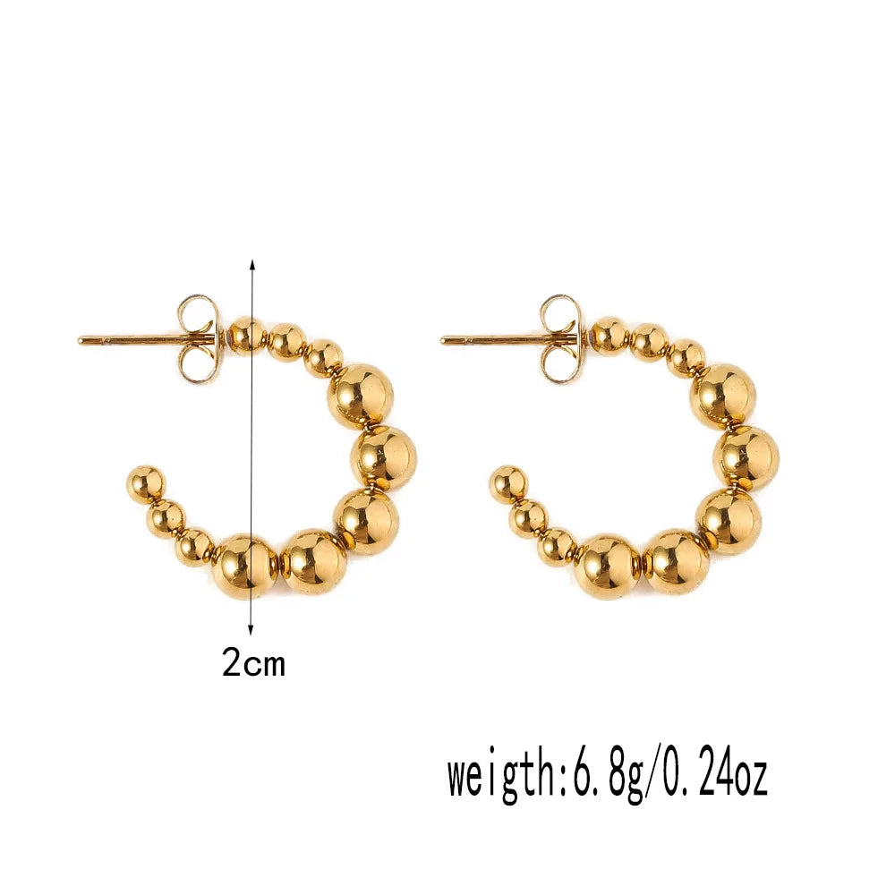 Stainless Steel Women's Hoop Earrings, Non Fading Fashionable Gold Color Metal Bead Earrings, Classic Jewelry Accessories RH131 D CHINA