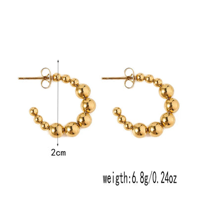 Stainless Steel Women's Hoop Earrings, Non Fading Fashionable Gold Color Metal Bead Earrings, Classic Jewelry Accessories RH131 D CHINA
