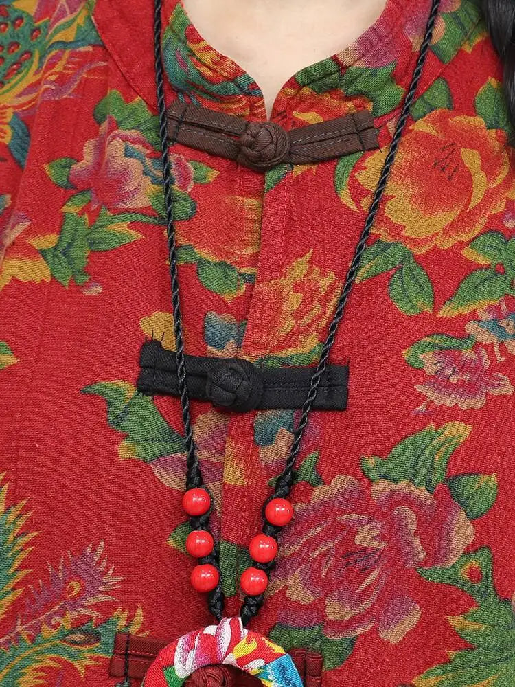 Artistic Large Floral Cotton Linen Chinese Style Button Embroidery Loose Casual Jumpsuit Women LX4344 Badiee Stylez