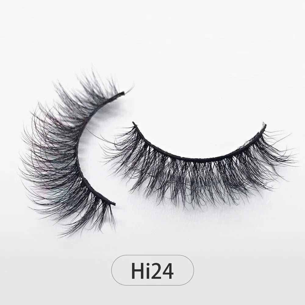 Dropshipping Reuseable Natural Long 12-15mm 3D Faux Mink Lashes Fluffy Volume False Eyelashes Cruelty Free Wispy Makeup Lashes Hi24 15mm CHINA