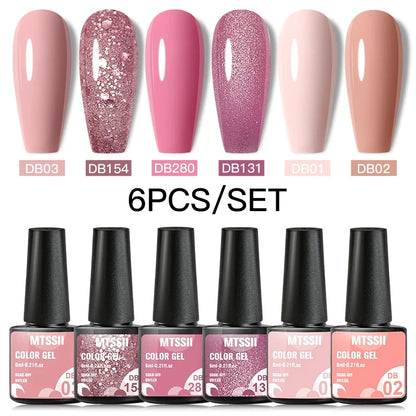 6PCS/SET Glitter Bright Pink Peach Gel Nail Polish Kit Spring Colorful Semi Permanent Soak Off Art UV Gel Varnish For Manicure ZH18300