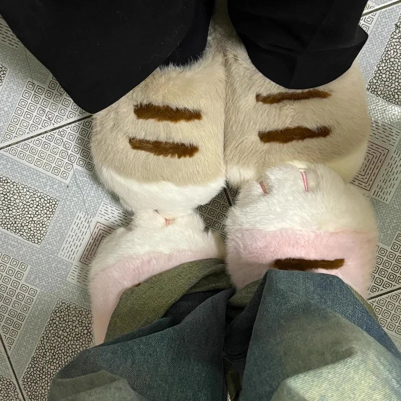 New Adorable Kitty Claw Slippers Women's Home Shoes Non Slip Furry Mules Female Fashion Warm Fluffy Slides Outdoor Cat Slippers Badiee Stylez