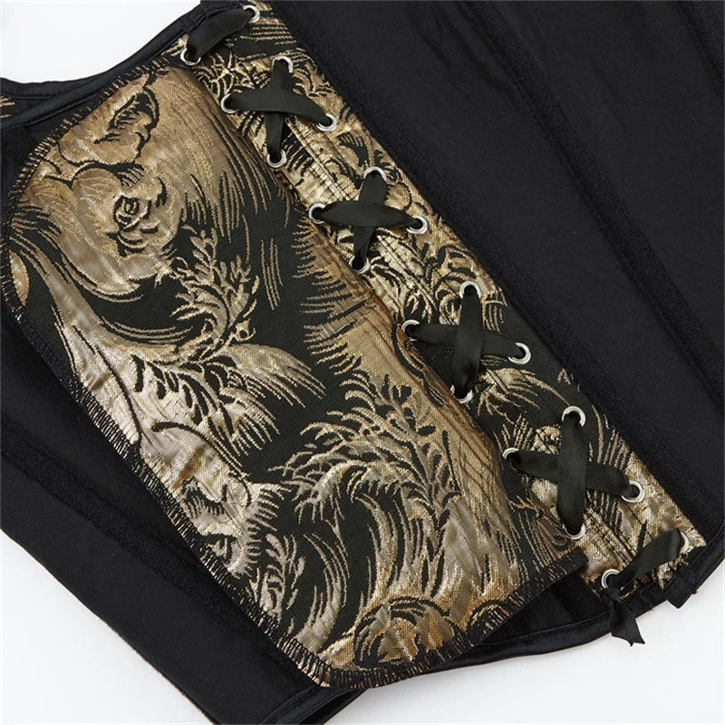 Blue Jacquard Corset Sexy Shoulder Straps Overbust Bustiers Crop Top Lace Up Brocade Vest Lingerie Gothic For Women Outfit