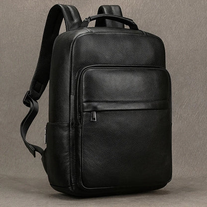 Hot Sale 15.6" Men Laptop Backpack Genuine Leather Waterproof Backpack Fashion Travel Bags School Bag Leather Bookbag Daypack black CHINA