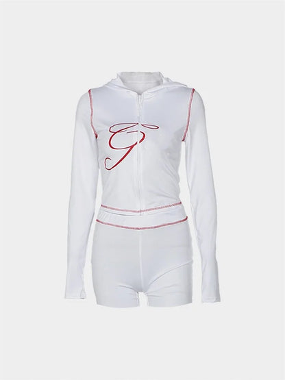 2025 Spring Fashion New Casual Women's Sets Long Sleeve Zipper Hoodie Tops and Pants Streetwear White Two 2 Piece Set Outfits white