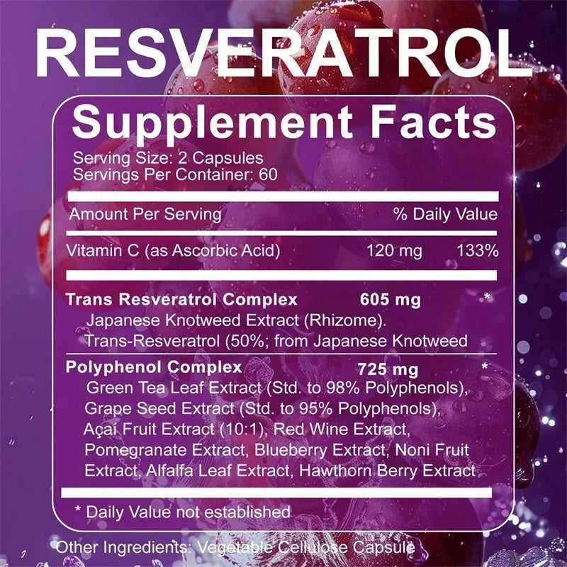 Resveratrol Extract - Helps Support Cardiovascular Health, Promotes Skin Radiance, and Antioxidants