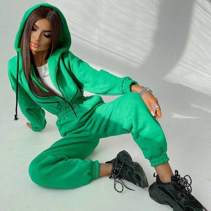 Autumn Women's Monochrome Long-Sleeved Jumpsuit Solid Color Zip-up Sportswear Female Winter Casual Tracksuit Fashionable Hoodies Badiee Stylez