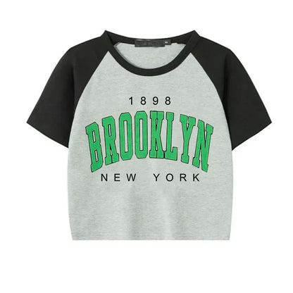 Women Brooklyn 1898 Letter Print Crop Tops Y2k T Shirt Harajuku Cropped Tshirt Funny Graphic T-shirt Korean Style Clothes Female 407