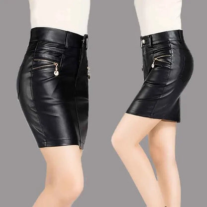 Simplee Sexy high waist PU leather skirt Autumn winter 2017 elegant zipper pocket short women skirt black mini skirt
