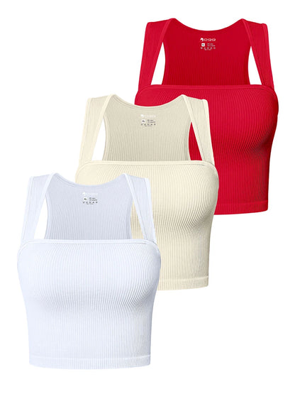 Women Slim Tank Top Sexy Square Neck Sleeveless Ribbed Tops Ladies Crop Top