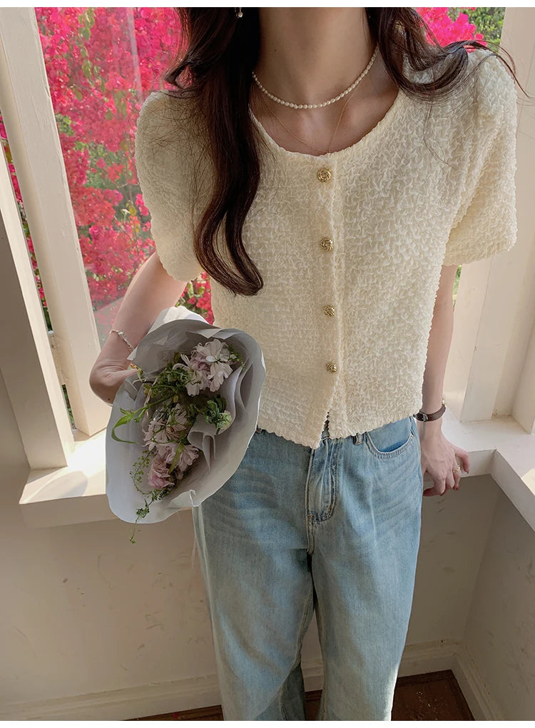 New Summer Short Sleeve O-Neck Women Shirt Sweet White Shirt Blouse Women Tops 2025 Blouses Shirts Blusas Para Mujer Blusa XL183