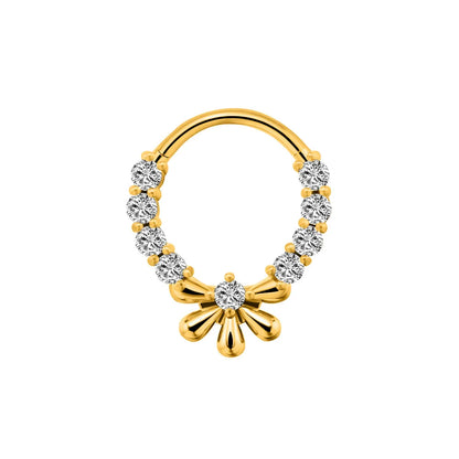Flower Moon Heart Waterdrop Septum Piercing Daith Conch Tragus Hoop Earring Clicker Segment Nose Ring 316L Surgical Steel 16G J-Gold Color