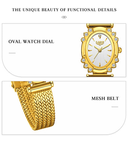 LIGE 2025 New Gold Square Watch For Women Simple Fashion Waterproof Quartz Ladies Watches Ultra-Thin Mesh Women's Bracelet Watch