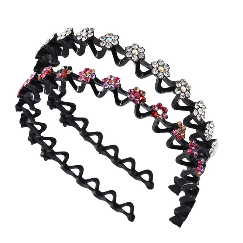 New Non-slip Rhinestone Headbands Solid Wave Hairbands for Women Girls Bezel Fashion Hair Hoop Ladies Boutique Hair Accessories Badiee Stylez