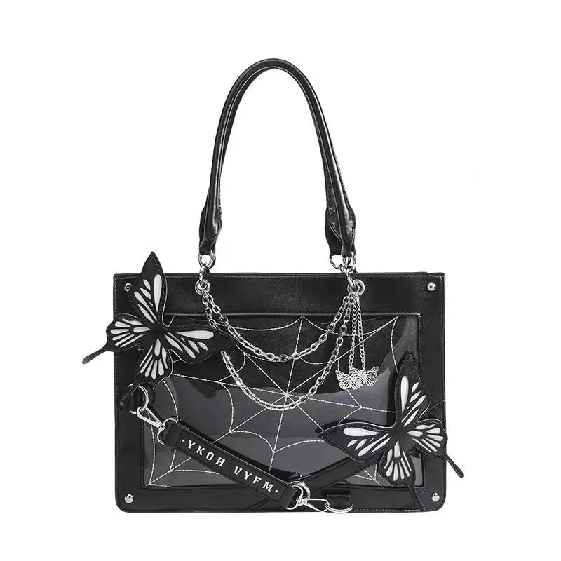Labyrinth Butterfly Spider Web Letter Chain Handbags DIY Transparent Ita Bag Y2K Lolita Gothic Tote Vintage Fashion Shoulder Bag Black White