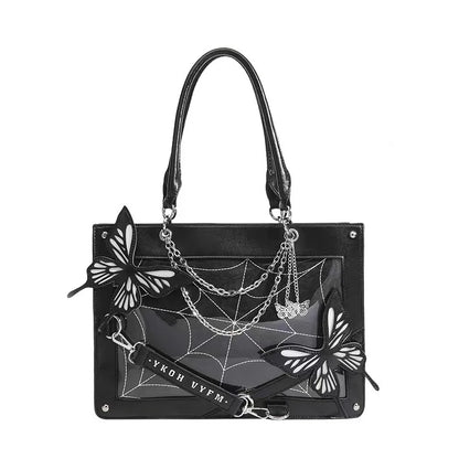 Labyrinth Butterfly Spider Web Letter Chain Handbags DIY Transparent Ita Bag Y2K Lolita Gothic Tote Vintage Fashion Shoulder Bag Black White