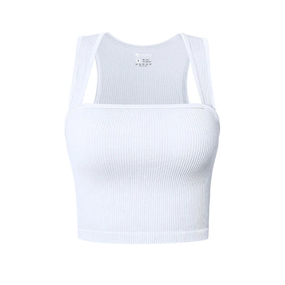 Women Slim Tank Top Sexy Square Neck Sleeveless Ribbed Tops Ladies Crop Top WHITE