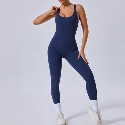 Rompers Yoga Sets Solid Black Hollow Out Bandage Backless Cross Jumpsuit for Women Fitness One-piece Gym Clothing Tracksuit