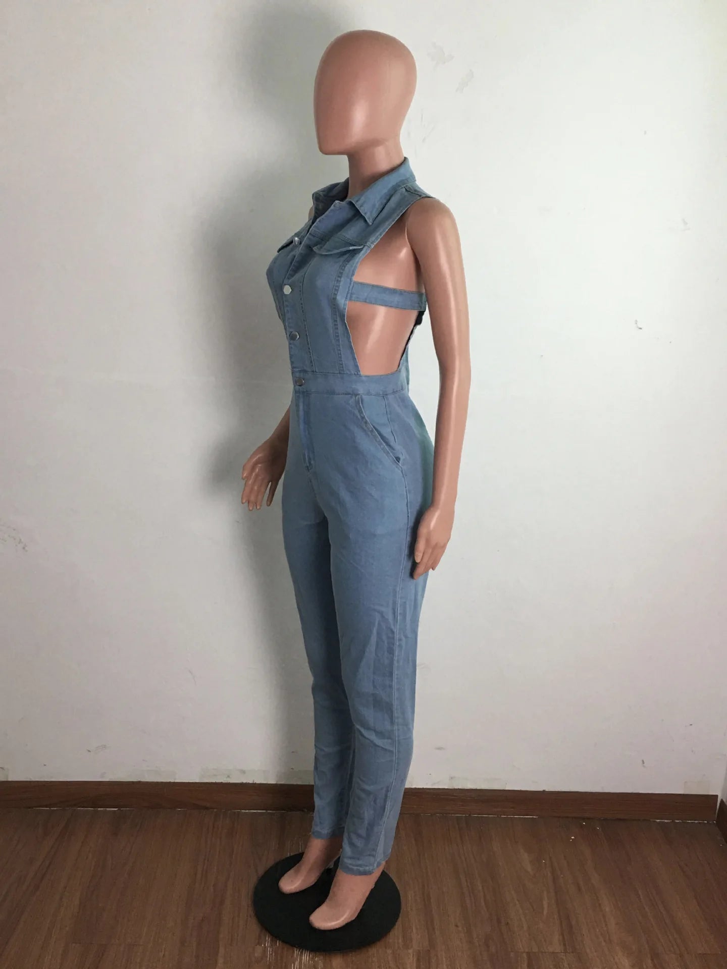 Hollow Denim Ankle Length Pants Women Overalls Spliced Washed Pencil Jeans Vintage Skinny Jean One Piece Button Sexy 2024